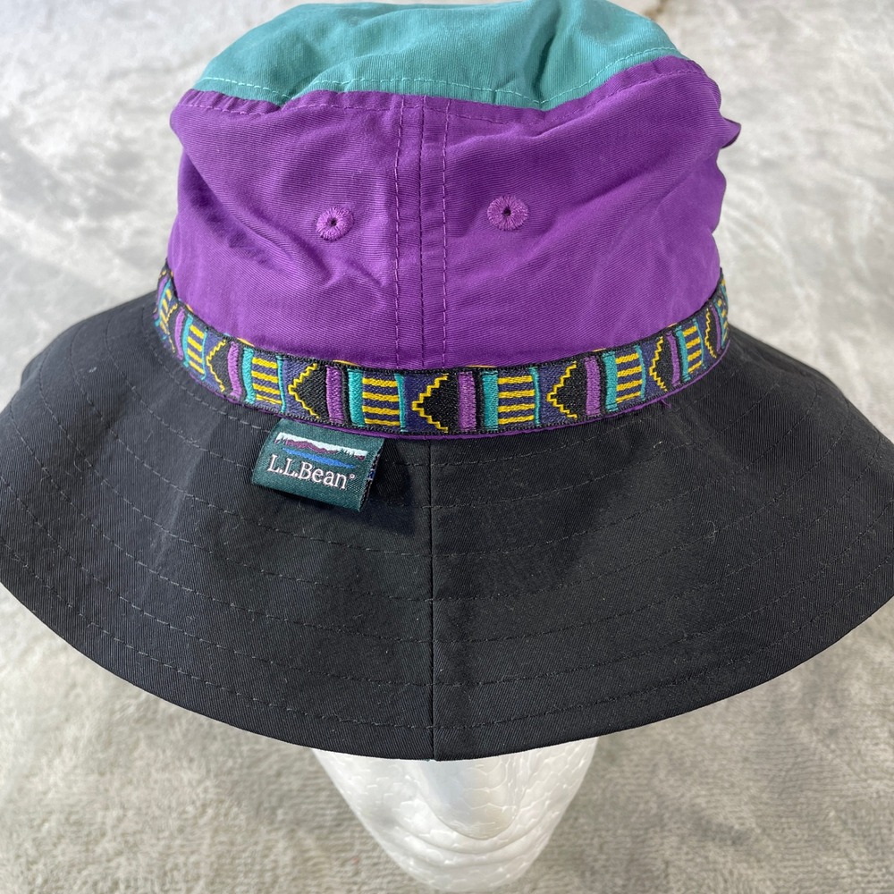 LL Bean Bucket Hat Medium Purple Teal Black Aztec SunSmart UPF 50+ Camp Hike